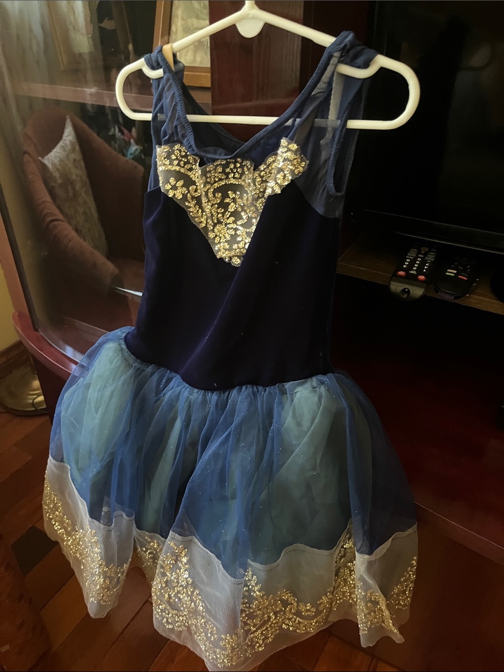 Weissman Navy and Gold Sparkle Tulle Dance Dress